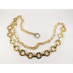 Belt Gold Tone Squared Circles with Chain